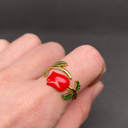 Enamel Rose 18K Gold Plated Ring