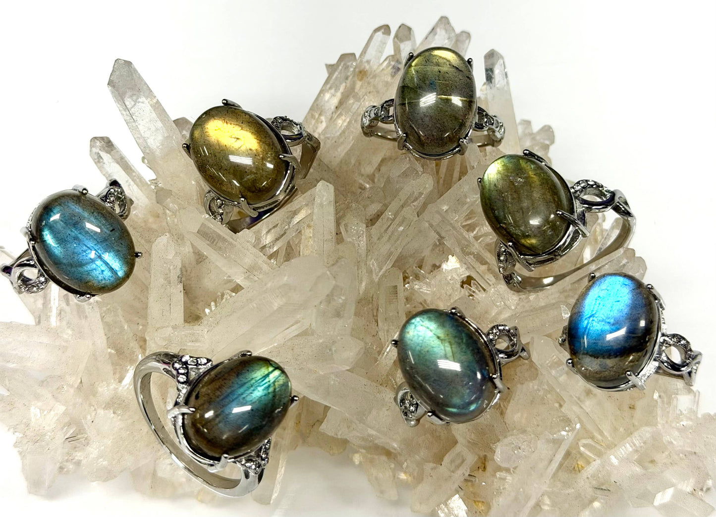 Natural Labradorite Stainless Steel Rings