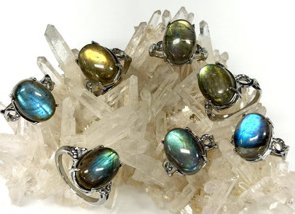 Natural Labradorite Stainless Steel Rings