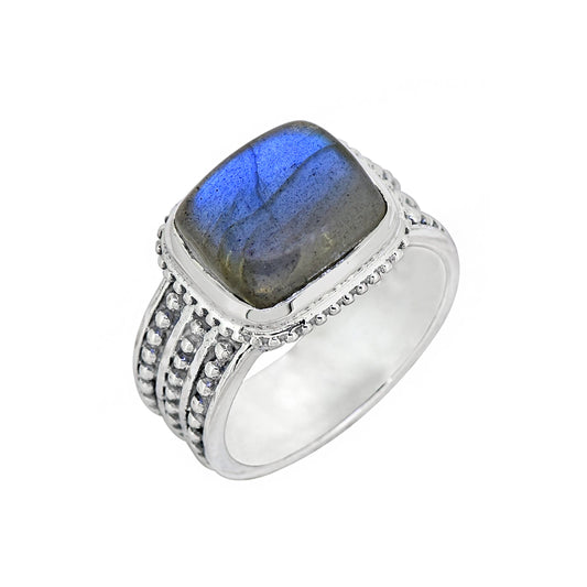 925 Sterling Silver Labradorite Gemstone Textured Ring