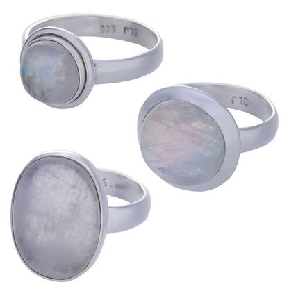 Rainbow Moonstone Sterling Silver Shank Ring