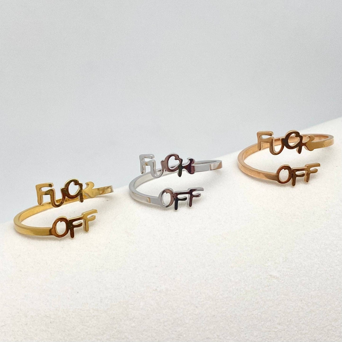 'Fuck Off' 🖕Gold-Plated Stainless steel Adjustable Ring