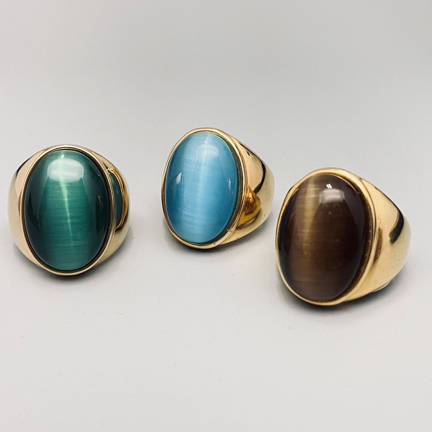 Gemstone Signet Ring☆ 18k Gold Plate Stainless Steel ☆ Tiger Eye ☆ Malachite