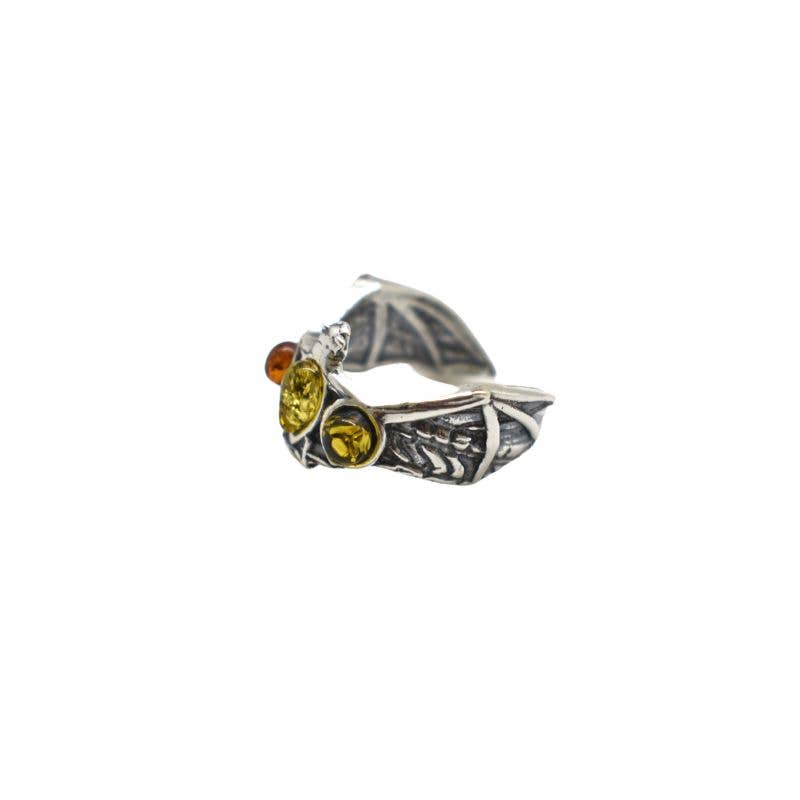Multi-Color Amber Sterling Silver Bat Adjustable Ring