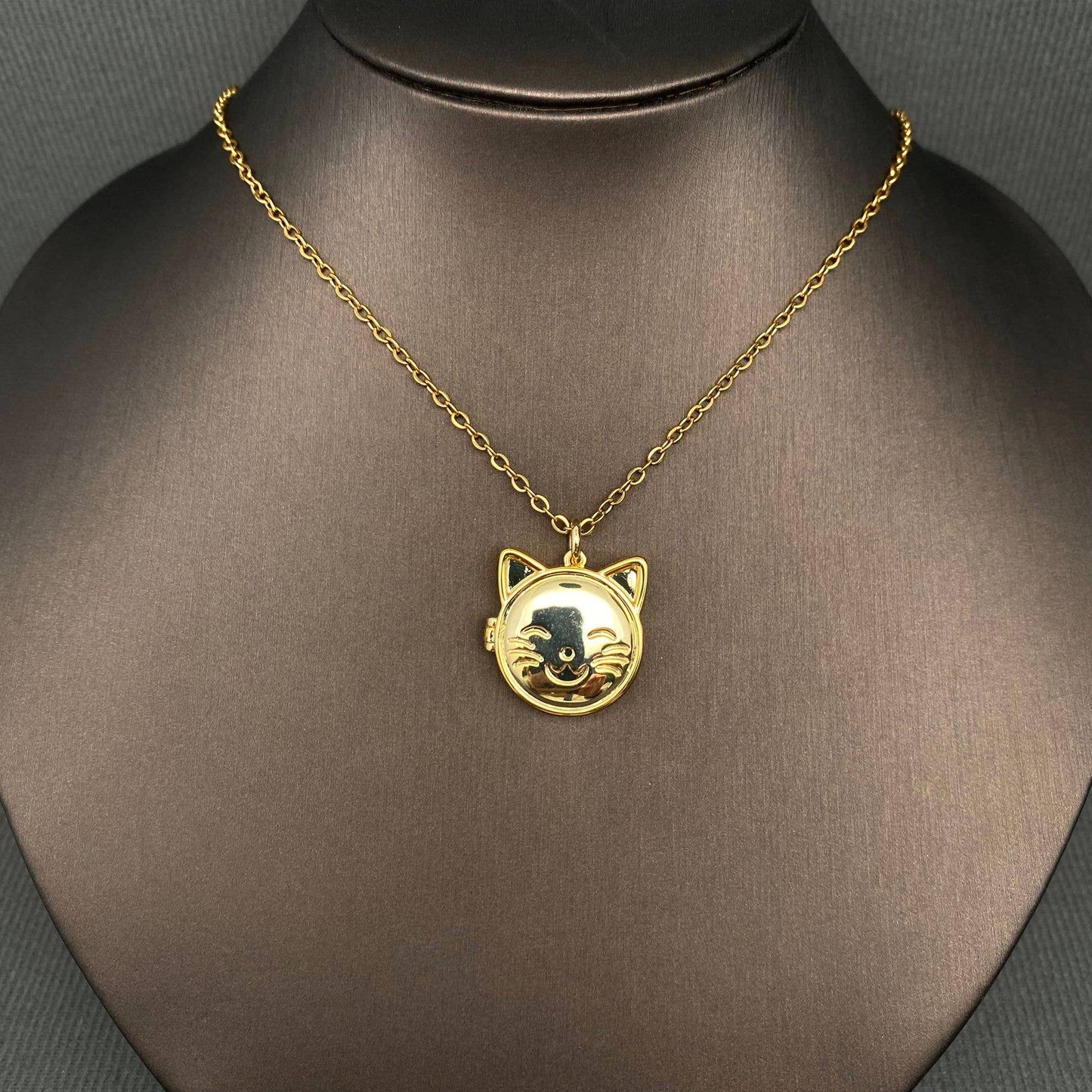 Cat Locket Charm Necklace