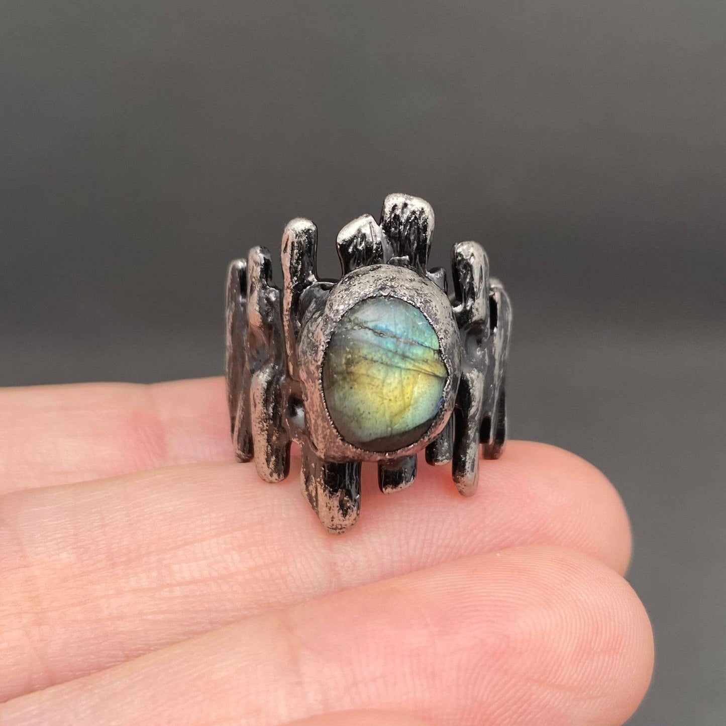 Anemousite Inlaid Stainless Steel Ring