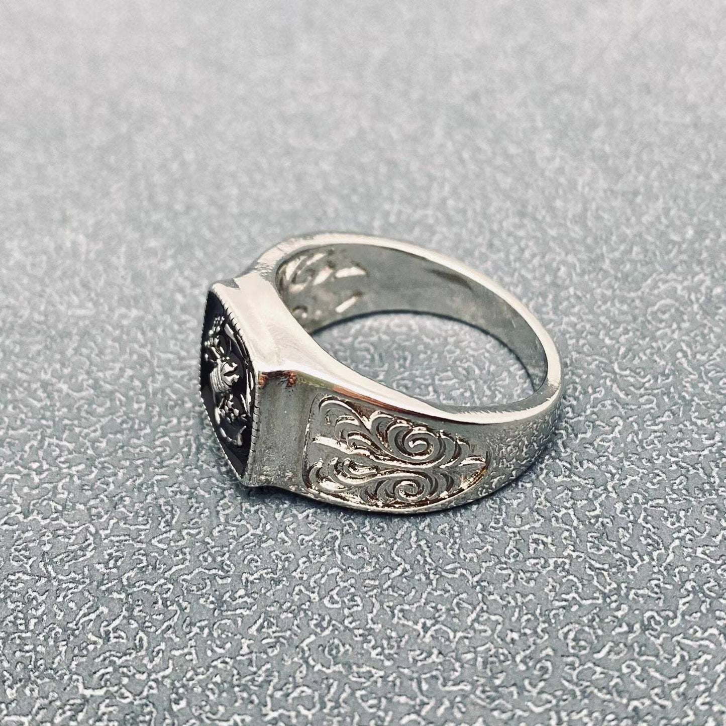 Black Enamel Scorpion Signet Ring