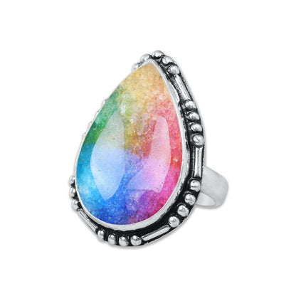 Rainbow Quartz Rings 🌈 Handmade & Silver-Plated, Colored Semiprecious Gemstone (US Sizes 6–10)
