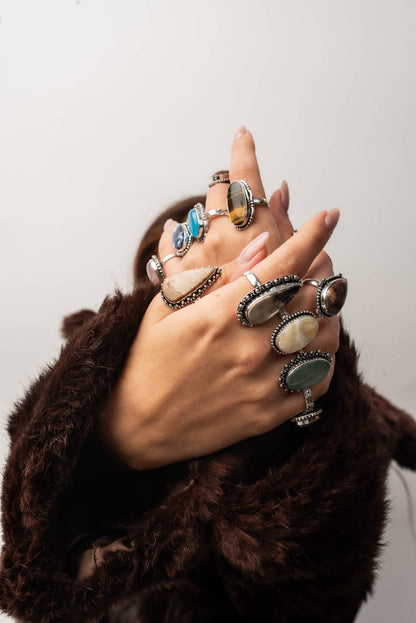 Assorted Semiprecious Stone Rings ☆ Silver Plated, Mixed Sizes, Assorted Designs