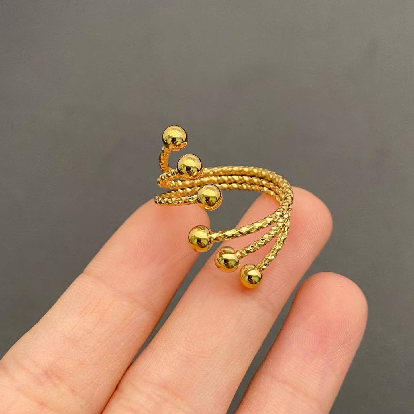 18K Gold Plated Stainless Steel Adjustable Bubble Ring