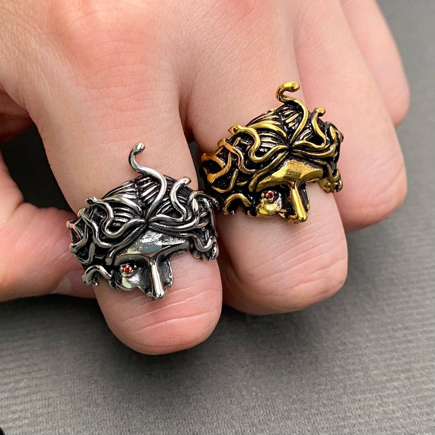 Stainless Steel Medusa Half Face Ring