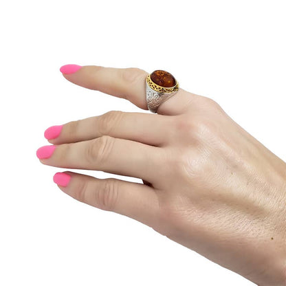 Vintage Style Natural Amber Silver Ring