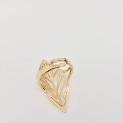 Leaf Shape Golden Stainless Steel Adjustable Ring