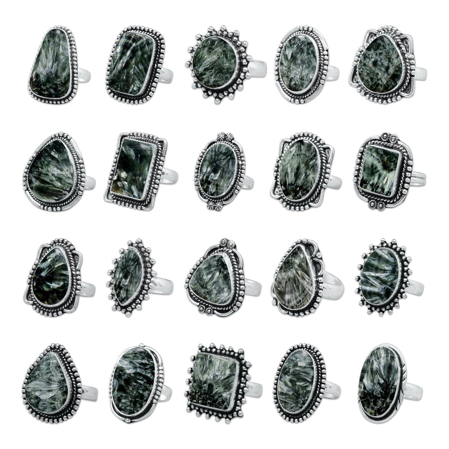 Seraphinite Rings – Handmade, Silver-Plated ☆ Angelic Green Gemstone