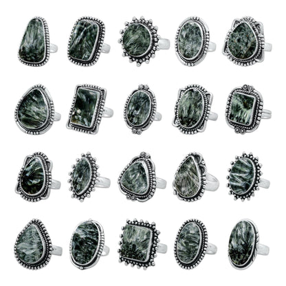 Seraphinite Rings – Handmade, Silver-Plated ☆ Angelic Green Gemstone