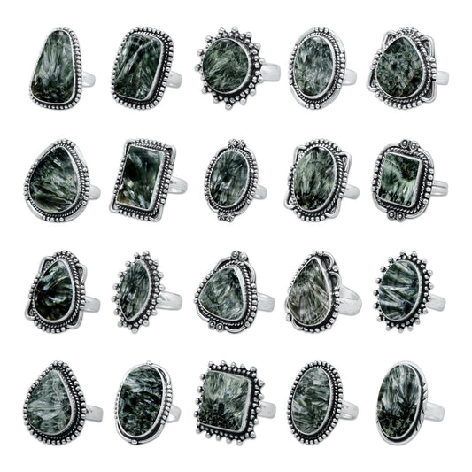 Seraphinite Rings – Handmade, Silver-Plated ☆ Angelic Green Gemstone