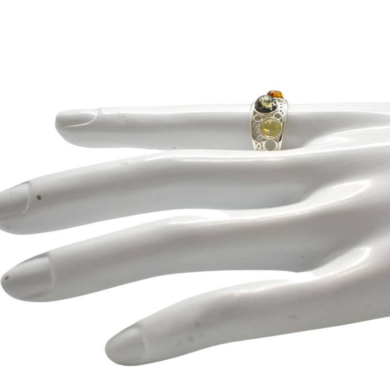 Multi-Color Amber Sterling Silver Ring