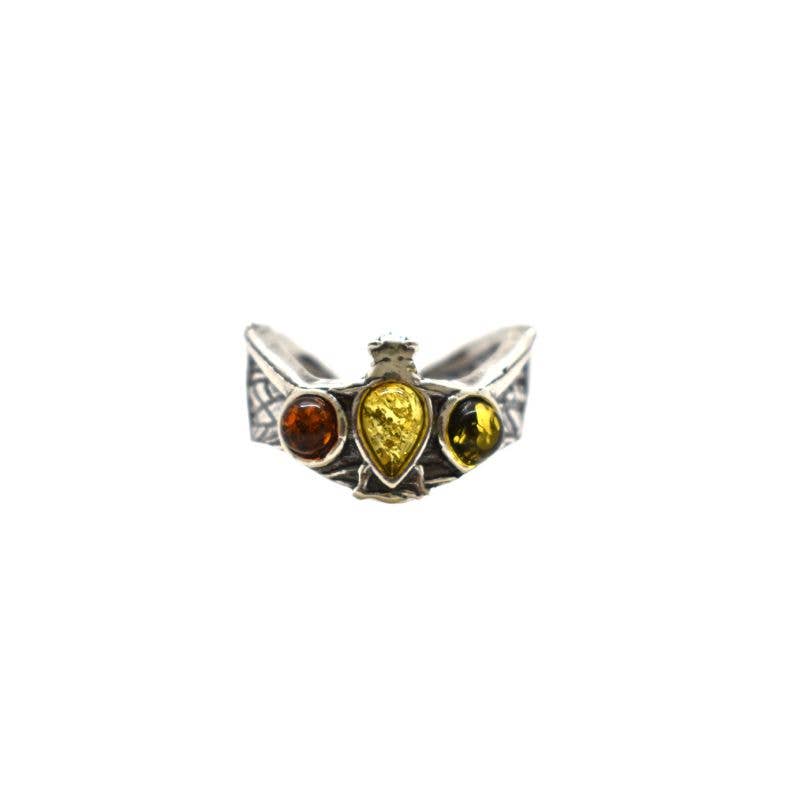 Multi-Color Amber Sterling Silver Bat Adjustable Ring
