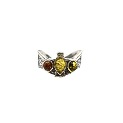 Multi-Color Amber Sterling Silver Bat Adjustable Ring