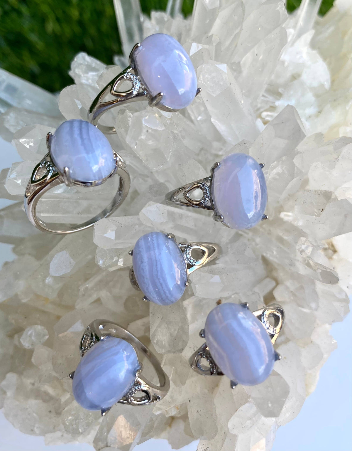Natural Blue Lace White Bronze rings