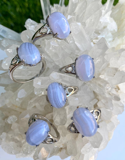 Natural Blue Lace White Bronze rings