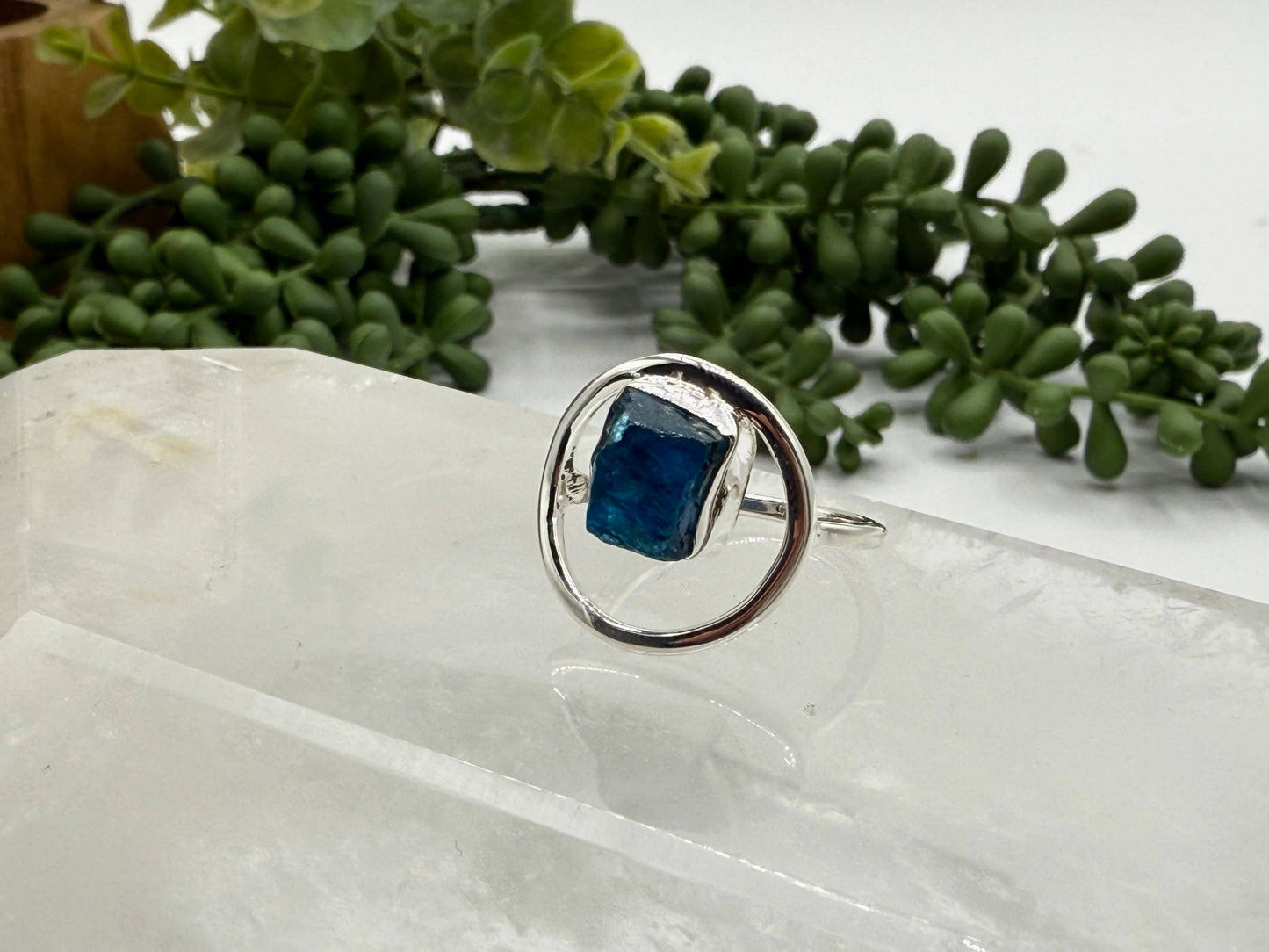Blue Apatite Rough Gemstone 925/Sterling Silver Ring