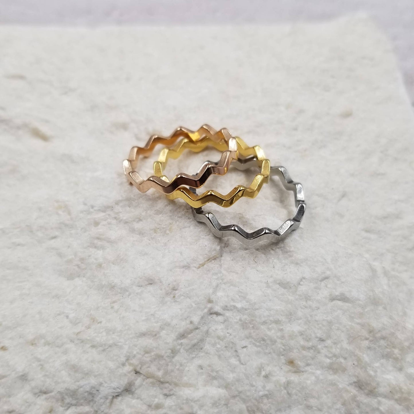 Triple Stacked Wave Ring