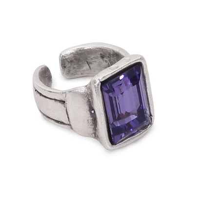 Handmade Deep Purple Swarovski Crystal ☆ 945 Silver Plate - Brass Ring