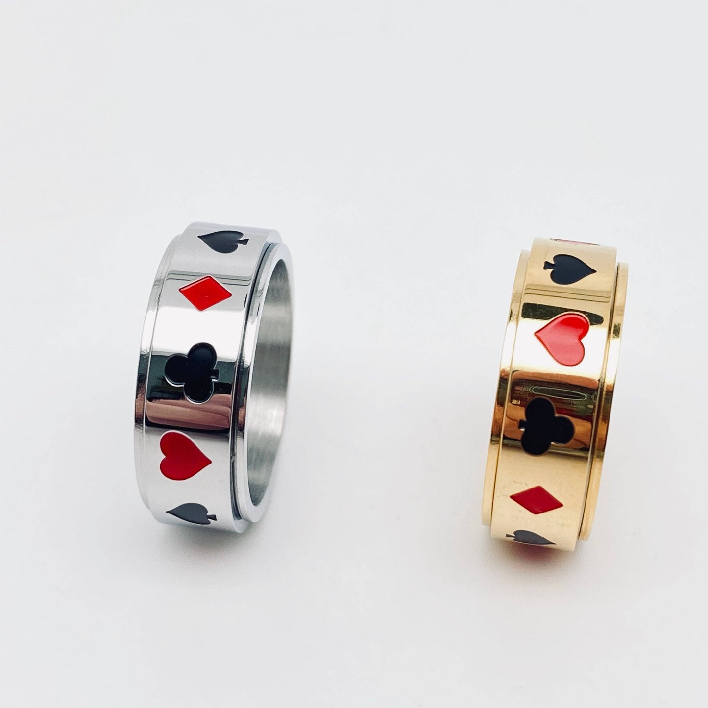 Poker Pattern ♤♡◇♧ Stainless Steel Rotatable Fidget Ring