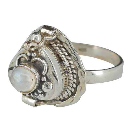 Heart-Shaped Moonstone Silver Locket Poison Ring