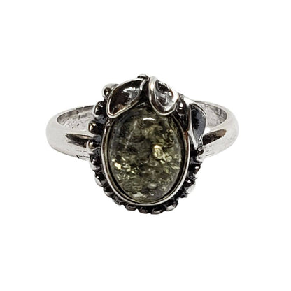 Green Amber Sterling Silver Ring