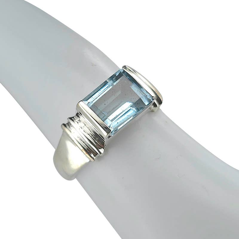 Faceted Blue Topaz Sterling Silver Ring