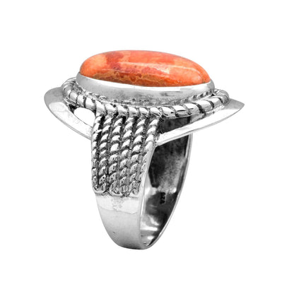 925 Sterling Silver Orange Mohave Turquoise Textured Ring