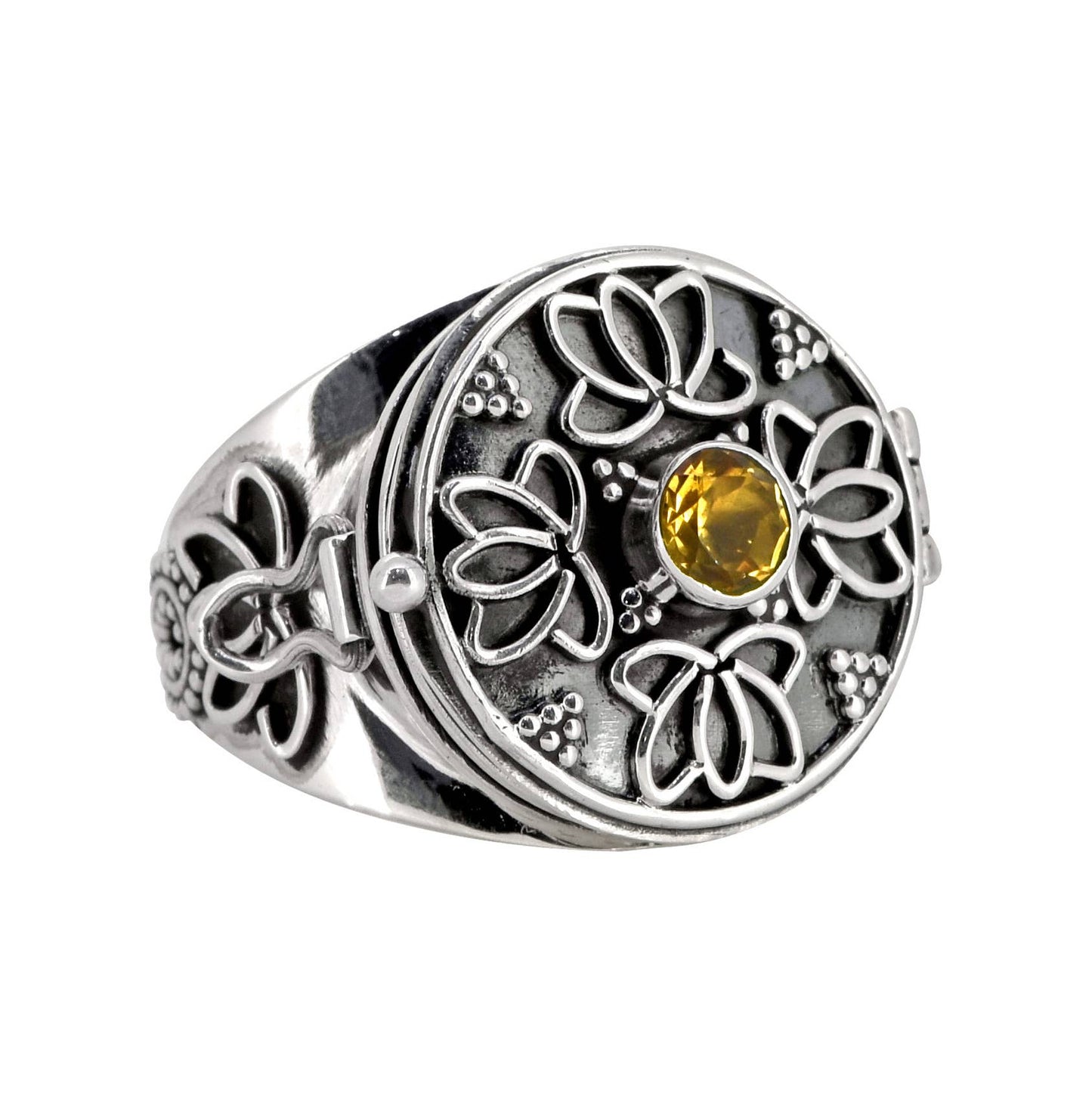 925 Sterling Silver Citrine Flower Style Statement Ring