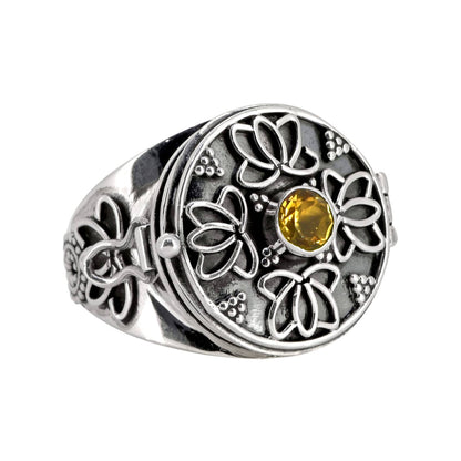 925 Sterling Silver Citrine Flower Style Statement Ring