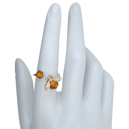 Spinner Adjustable Amber Bee Ring