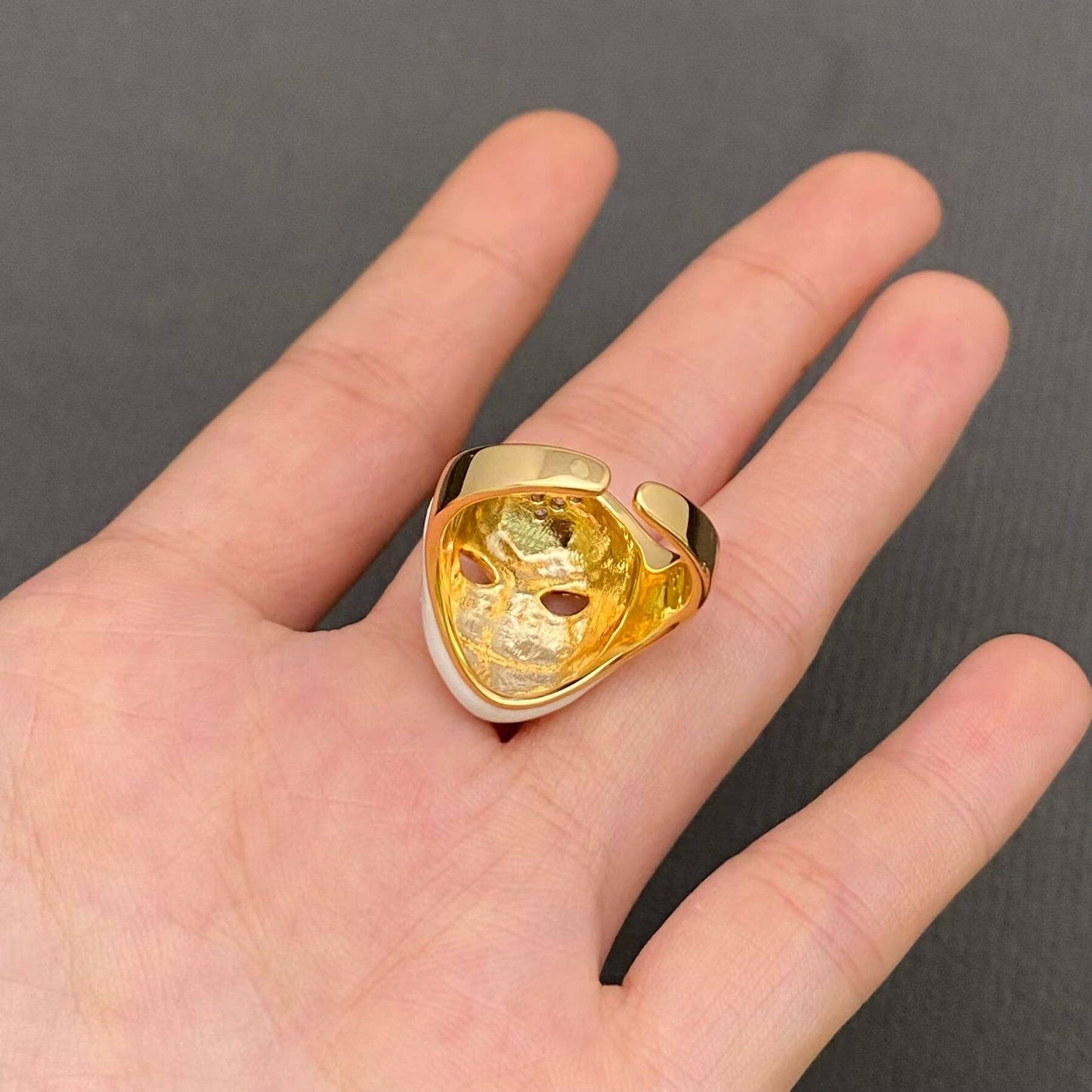 Commedia Dell'Arte Harlequin ☆ Enamel Mask 18K Gold Plated Ring