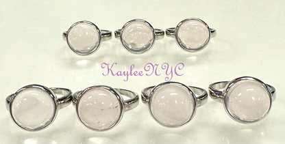 Natural Rose Quartz Ring White Bronze