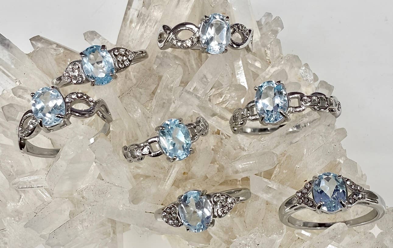 Faceted London Blue Topaz Stainless Steel Rings