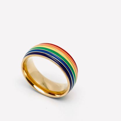 Rainbow Striped 🌈 Stainless Steel Pride Ring