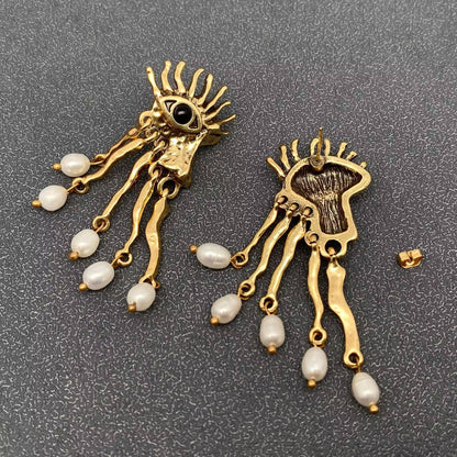 Vintage Pearl Fringe Demon Eye Post Earrings