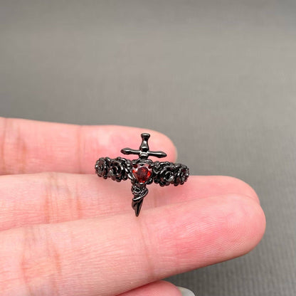 Gothic Black Rose Sword Adjustable Ring
