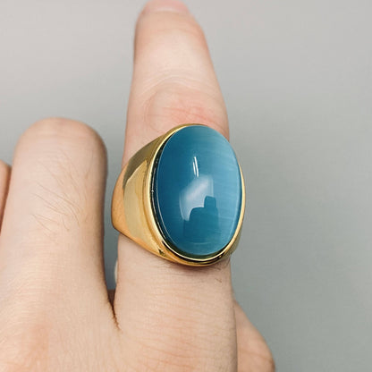 Gemstone Signet Ring☆ 18k Gold Plate Stainless Steel ☆ Tiger Eye ☆ Malachite