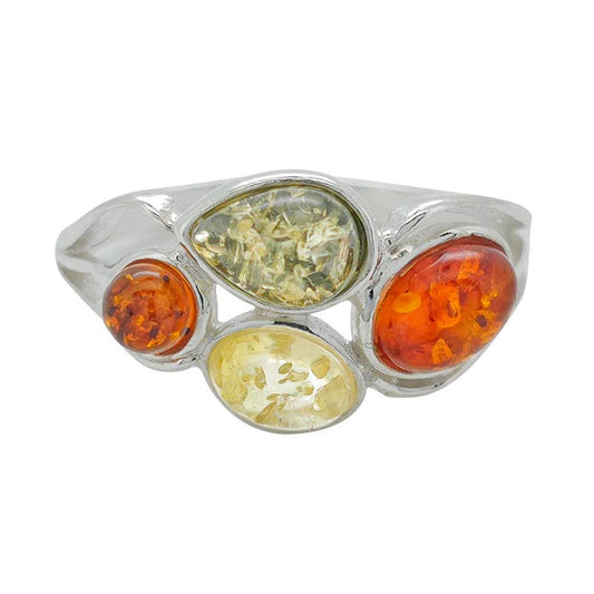 Multi-Color Amber Silver Ring