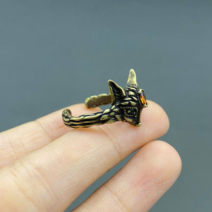 Vintage Style Rhinestone Fox Head Bronze Adjustable Ring