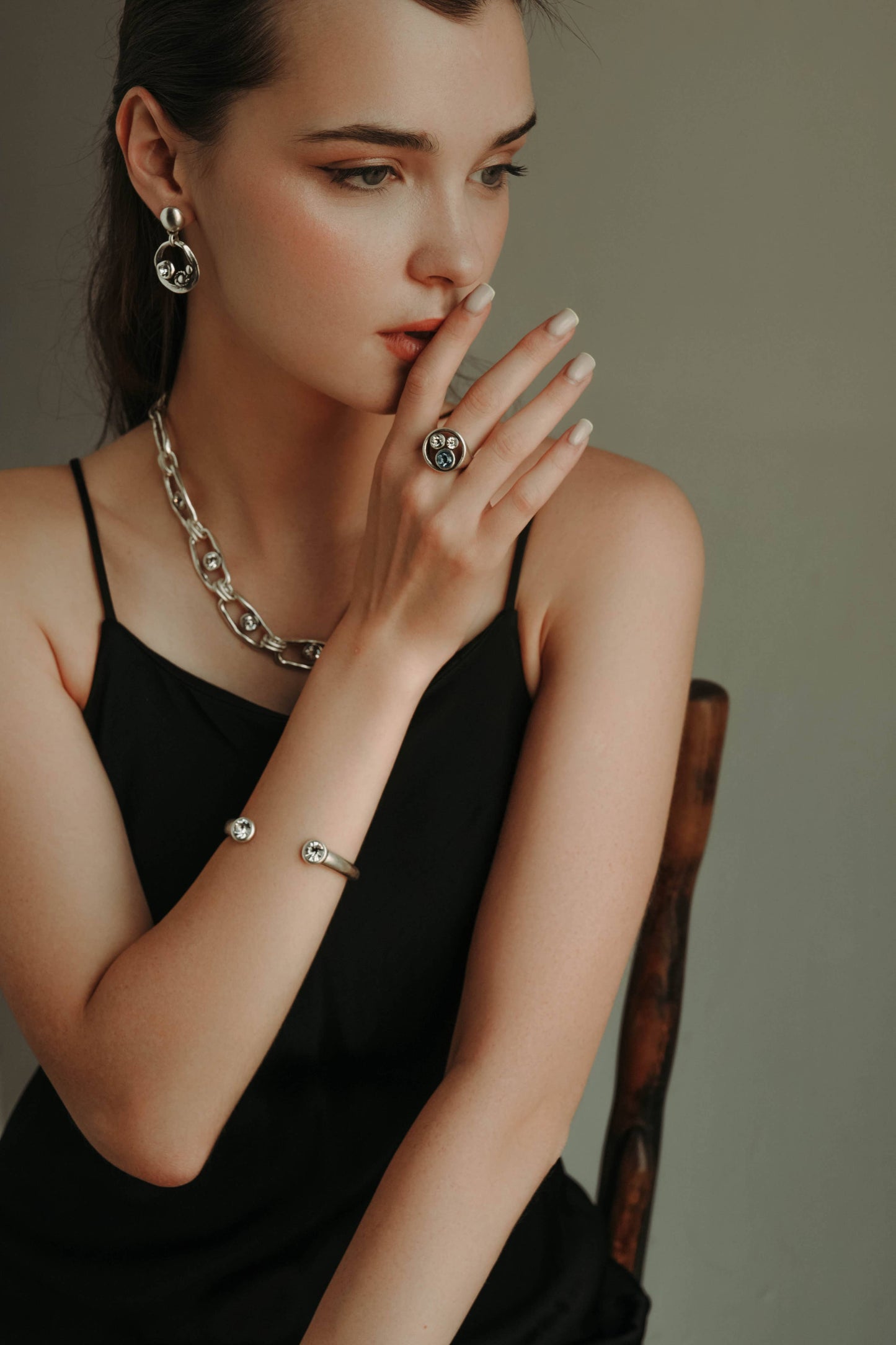 Handmade Swarovski Crystal Ring 945 Silver Plated