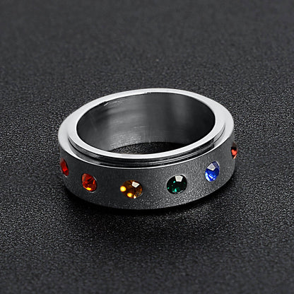 Pride 🌈 Cubic Zirconia Spinner Center ☆ Stainless Steel Ring