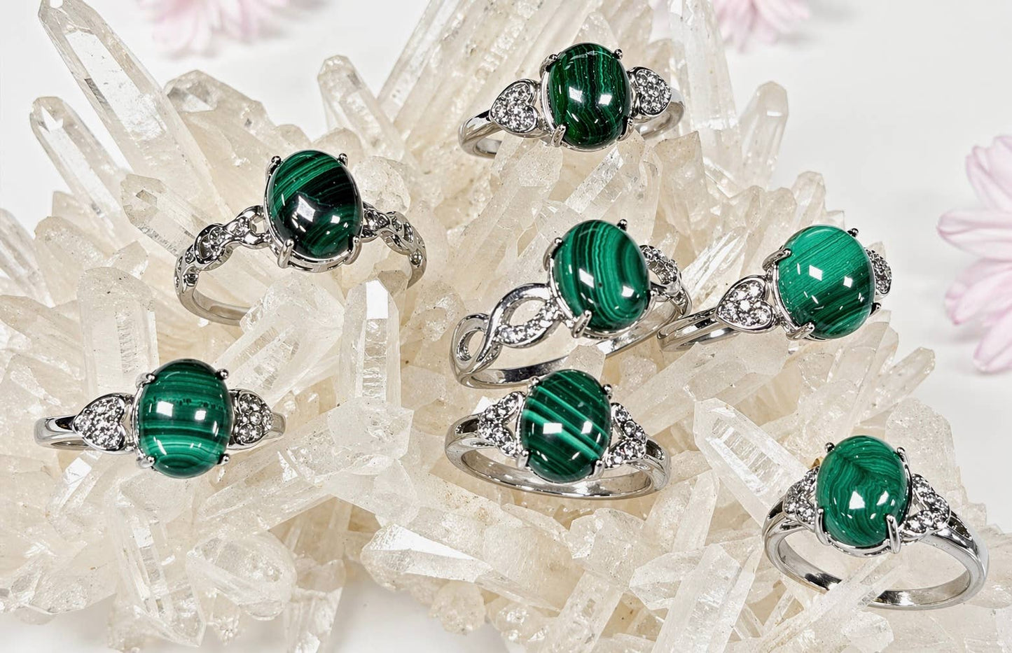 Natural Malachite Stainless Steel Rings
