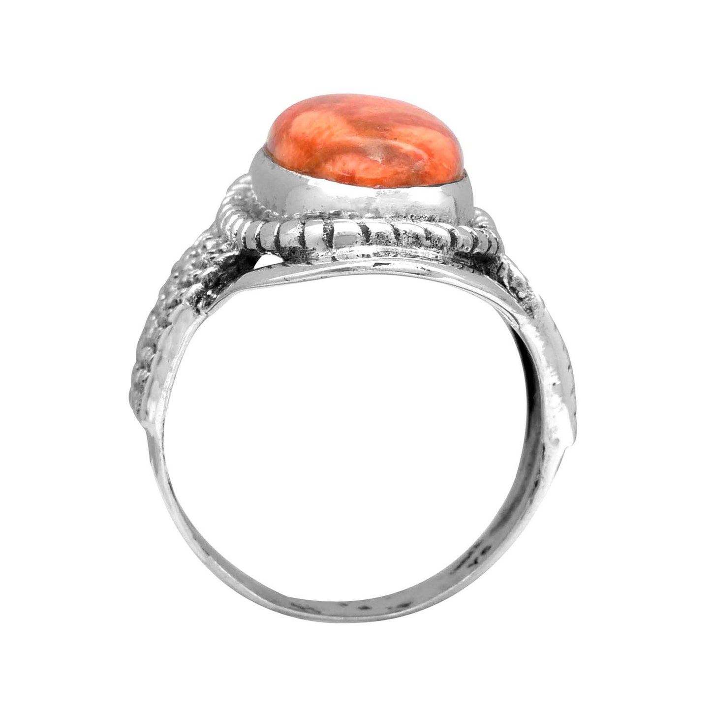 925 Sterling Silver Orange Mohave Turquoise Textured Ring