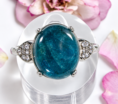 Natural Apatite Stainless Steel Ring 10x12mm Crystals